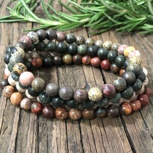 Natural Stone Beaded Bracelet Set, 4 Pieces